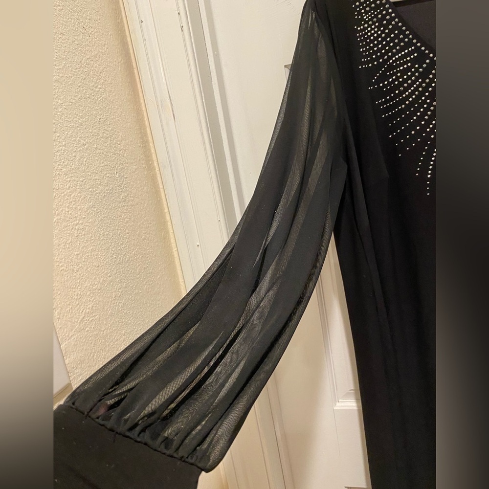 Blu Sage Black and Silver Embellished Gown with Bishop Sleeves - Picture 3 of 8